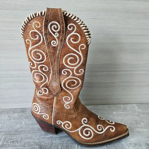 Ariat Shelleen Womens Western Leather Boots White Swirl Embroidery Size 7.5 - Picture 2 of 15